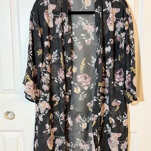 Wallflower Black Floral Kimono Robe Sz L AW